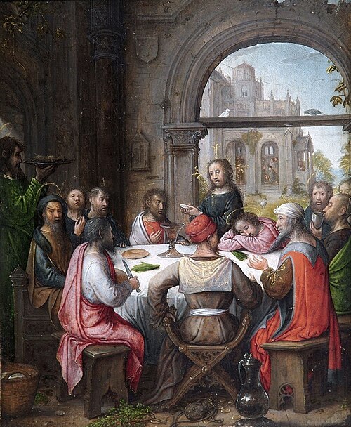 The Last Supper with the Institution of the Eucharist and Christ Washing the Disciples' Feet, 1500, Juan de Flandes