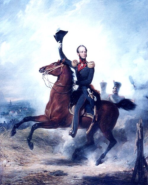 Ruiterportret van Prins van Oranje bij Leuven op 12 augustus 1831., 1838, Jan Willem Pieneman