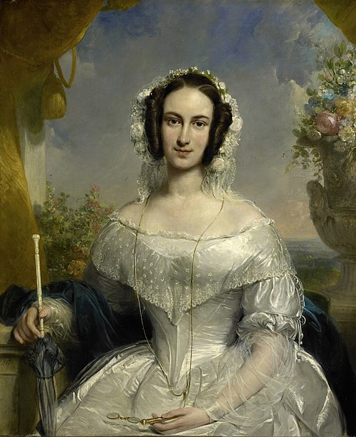 Agatha Petronella Hartsen (1814-78). In bruidstoilet ter gelegenheid van haar huwelijk met Jan van d, 1841, Jan Willem Pieneman