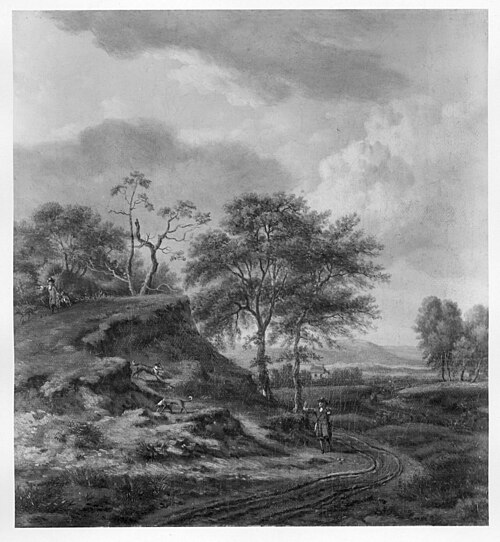 Hilly Landscape with Hunters and Hounds, 1655, Jan Wijnants