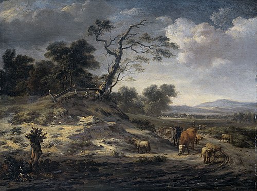 Landscape with cattle on a country road, 1669, Jan Wijnants