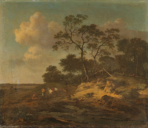 Dune landscape with resting hunters, 1669, Jan Wijnants