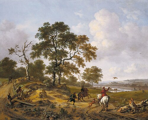 A Hilly Landscape with a Hawking Party, 1665, Jan Wijnants