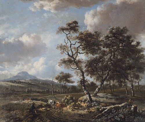 Landscape with cattle being driven along a country road, 1660, Jan Wijnants