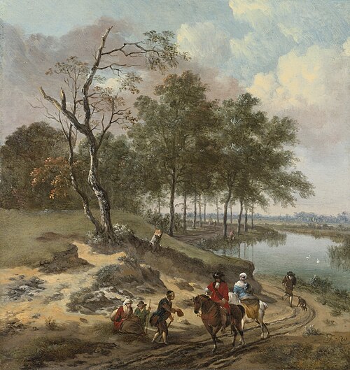 Landscape with horsemen and beggars, 1660, Jan Wijnants