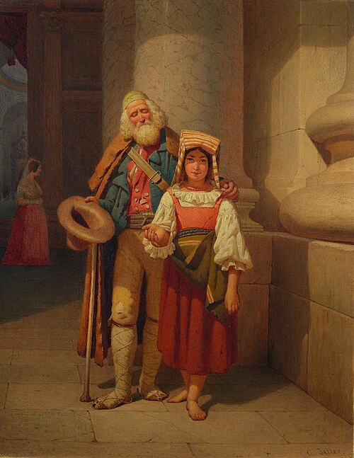 Der blinde Bettler und sein Kind bei St. Peter in Rom, 1847, Johann Conrad Zeller