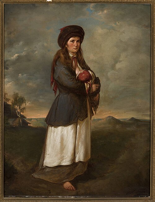Woman with a child against landscape, 1862, Andrzej Grabowski