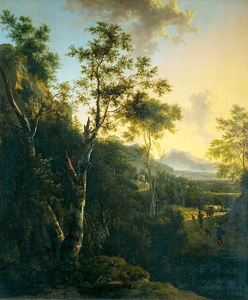 Rocky Landscape with a Statue, a Broken Column and Figures, 1675, Frederik de Moucheron