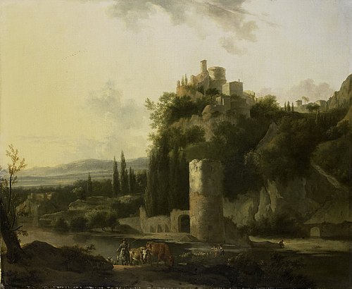 Paysage italien avec une tour ronde, 1667, Frederik de Moucheron