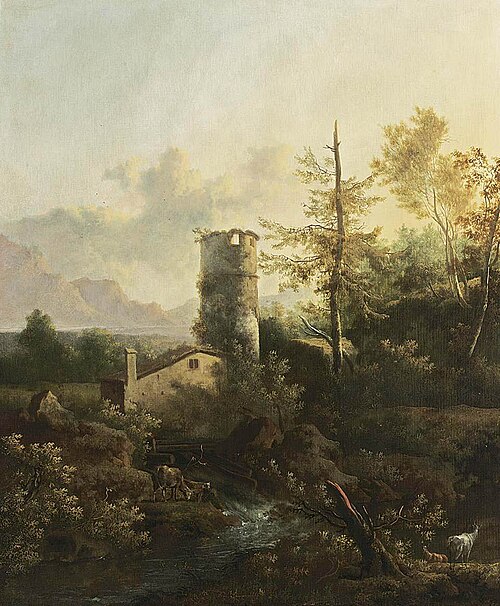 Paysage fluvial boisé et montagneux, 1675, Frederik de Moucheron