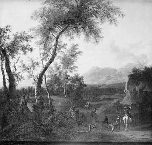 Landscape with Huntsmen, 1667, Frederik de Moucheron