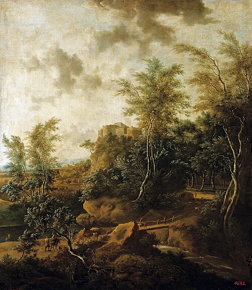 Paysage boisé avec un château., 1660, Frederik de Moucheron