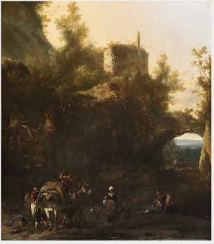 An Italian Landscape with Muleteers, , Frederik de Moucheron