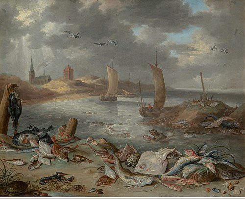 Coast with fish, 1663, Jan van Kessel