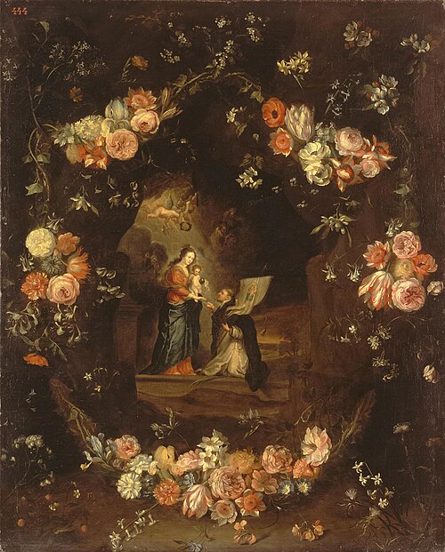 Madonna with the Child and St Ildephonsus Framed with a Garland of Flowers, 1650, Jan van Kessel