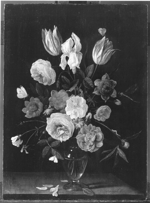 Blumenstrauß in einer Glasvase, 1660, Jan van Kessel
