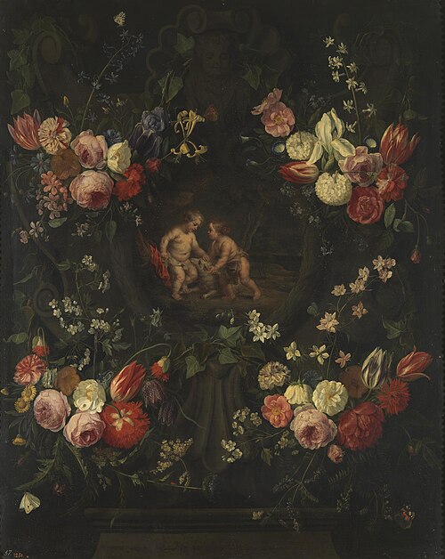 Guirnalda con el Niño Jesús y San Juan, 1601, Jan van Kessel