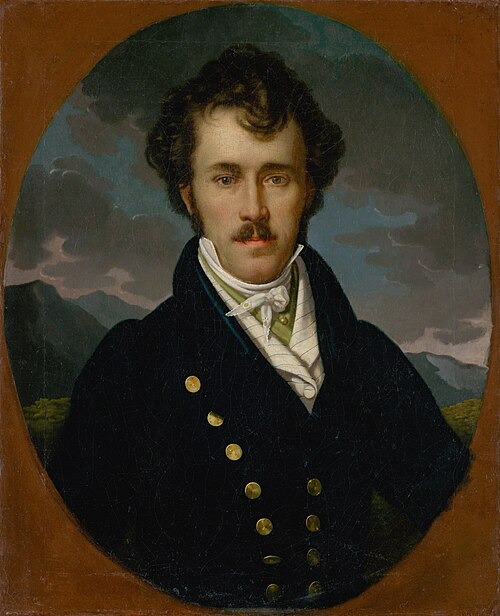 Podobizeň muža s horskou krajinou v pozadí, 1850, Teodor Boemm