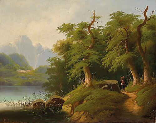 Gebirgssee mit figürlicher Staffage, , Eduard Boehm