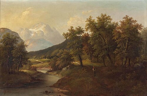 Mittelgebirgslandschaft mit Wanderer, , Eduard Boehm