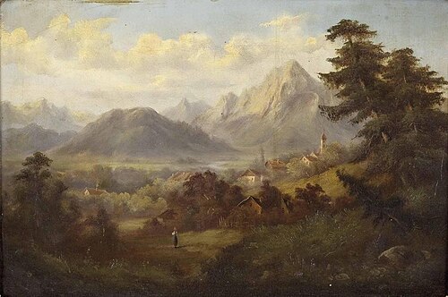 Alpenlandschaft mit kleinem Dorf, , Eduard Boehm