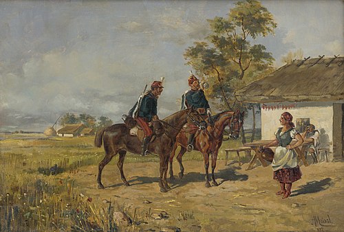 Husári pred domom, 1887, August von Meissl