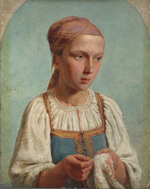 Крестьянская девушка за вышиванием, 1843, Alexeï Venetsianov