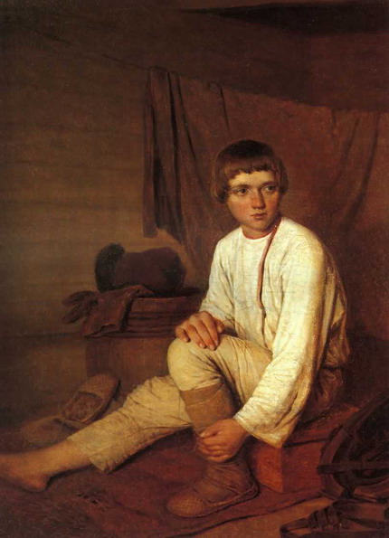 A Peasant Boy Donning Bast Shoes, 1823, Alexeï Venetsianov