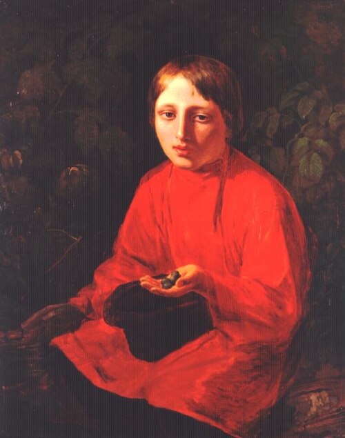 Boy in a red shirt, 1845, Alexeï Venetsianov