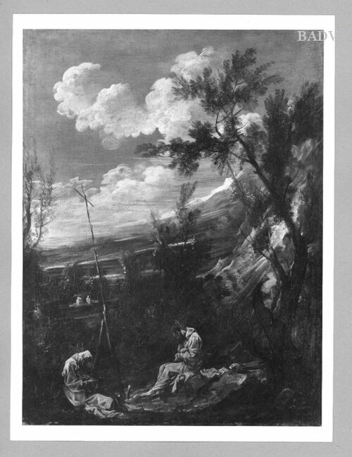 two monk hermits at a mountain slope, 1700, Alessandro Magnasco