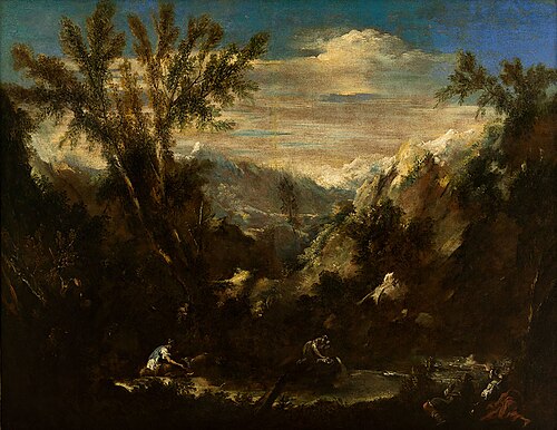 Alpine landscape with figures, , Alessandro Magnasco