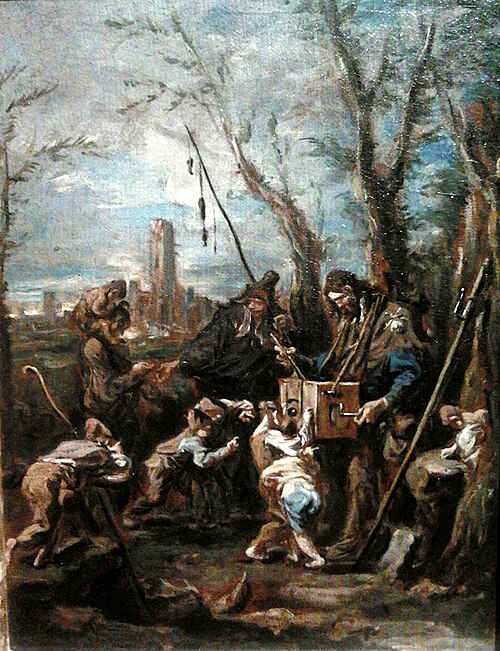 Wandering storyteller with a magic lantern., 1703, Alessandro Magnasco