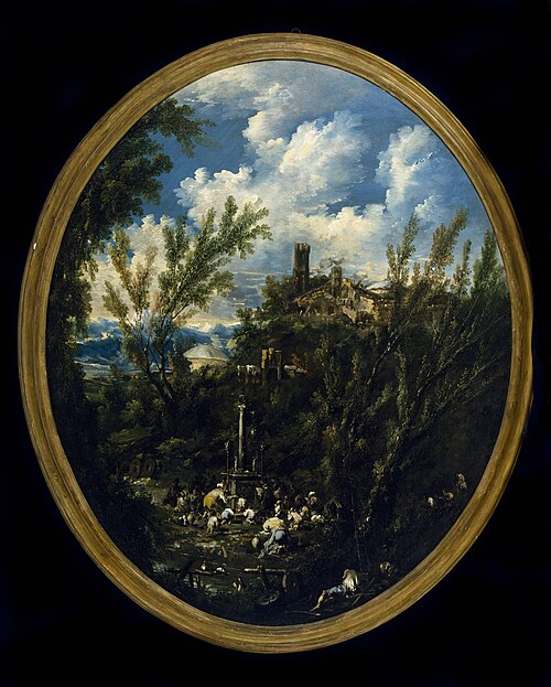 Worshippers at a Shrine in a Mountainous Landscape, 1702, Alessandro Magnasco