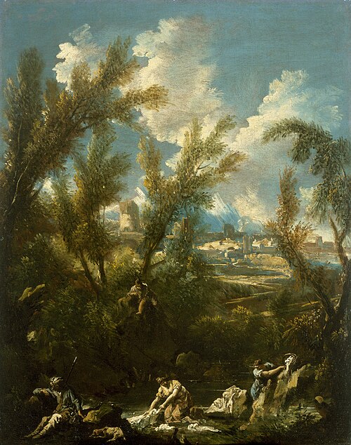 Landscape with Washerwoman, , Alessandro Magnasco