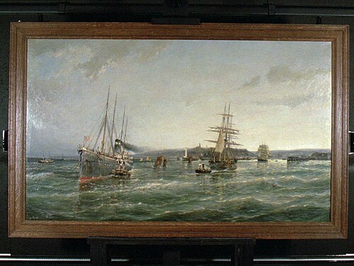 De 'Amsterdam' (II) van de Holland-Amerika Lijn bij de haven van Boulogne sur Mer, 1897, Cornelis Christiaan Dommelshui