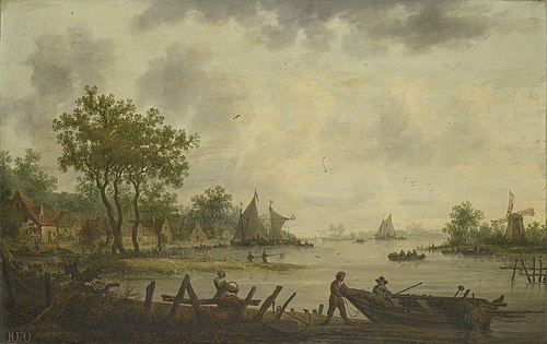 River Landscape with Fishermen beside a Boat, 1647, Cornelis Symonsz van der Schal