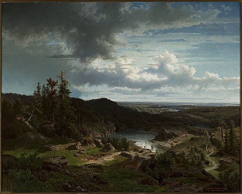 Norwegian landscape with a lake., 1854, Morten Müller
