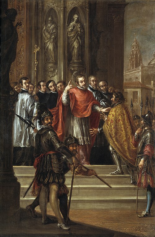 Saint Ambrose absolving the Emperor Theodosius, 1673, Juan de Valdés Leal