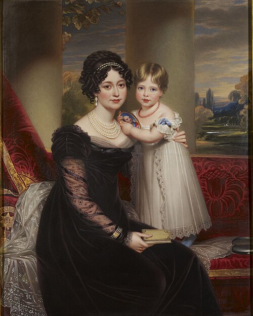 The duchess of Kent with her daughter, the future queen Victoria, 1821, Henry Bone