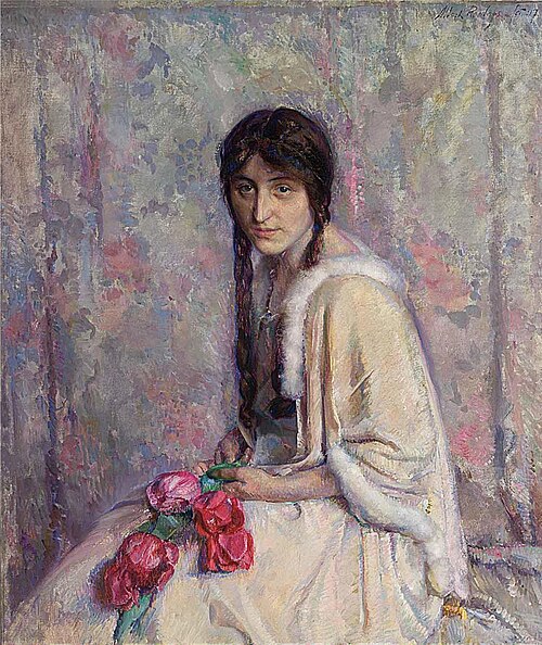 A girl holding flowers, 1917, Albert Roelofs