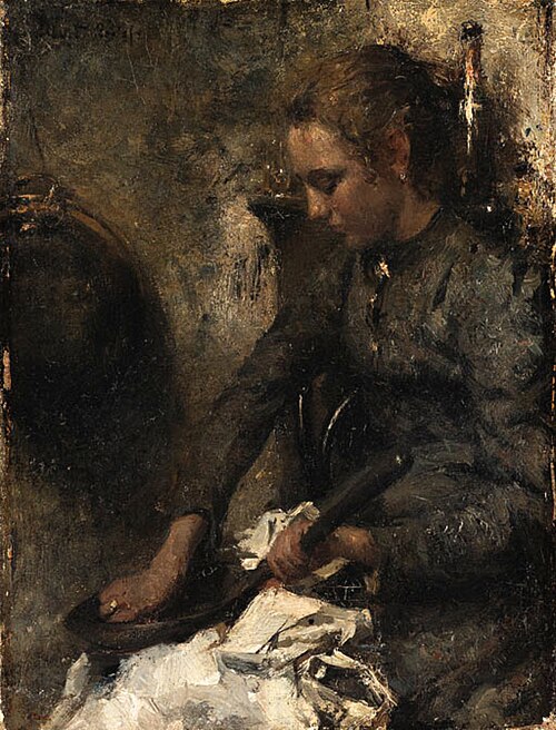 A woman cleaning a pan, 1915, Albert Roelofs