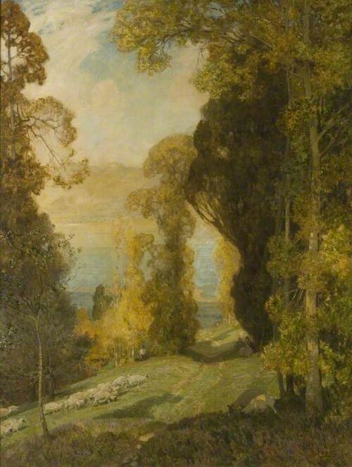 Lake Bourget from Mont Revard, France, , Alfred East