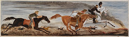 The Run April 22, 1889--Taking the Lead (mural study Yukon, Oklahoma Post Office), 1940, Dahlov Ipcar