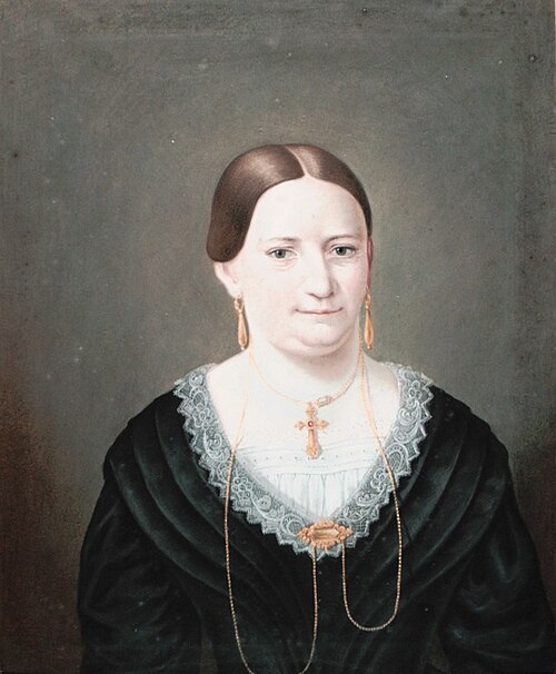 Portrait of Fredrikke Petrine Halling, b. Weyergang, 1848, Niels Moe