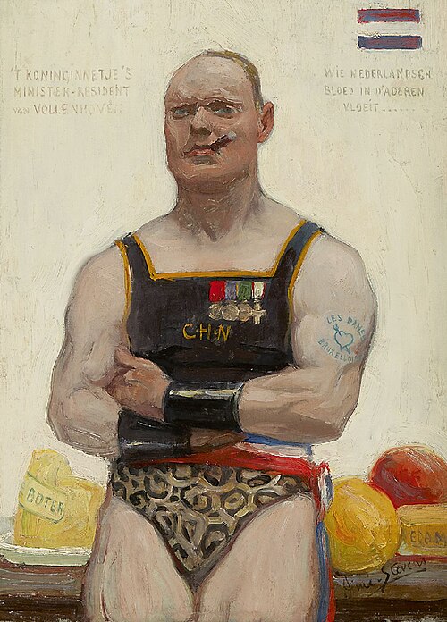 Satirical portrait of Maurits van Vollenhoven, 1950, Aimé Stevens