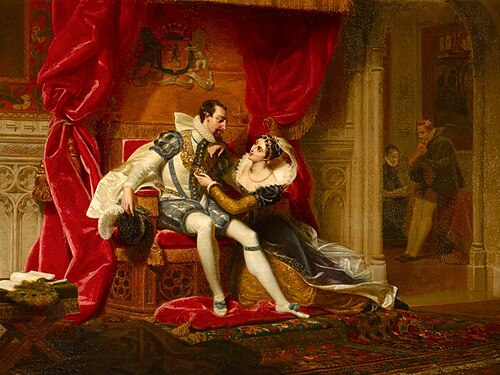 Robert Dudley, Earl of Leicester's Visit to his Wife Amy Robsart at Cumnor Place (from Sir Walter Sc, 1825, Henry Joseph Fradelle
