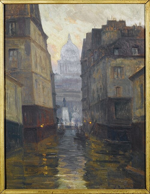 La rue du Haut-Pavé vers la place Maubert (inondations de 1910), 1910, Germain Eugène Bonneton