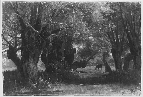 Landschaft unter Bäumen mit weidendem Vieh, 1887, Carl Bolze