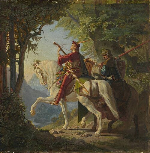 Minnesänger mit seinem Knappen, 1867, Anton Kraus
