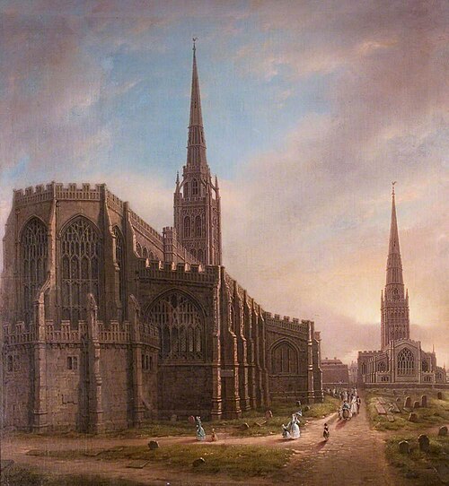 St Michael's and Holy Trinity Churches from the North East, Coventry, 1849, David Gee